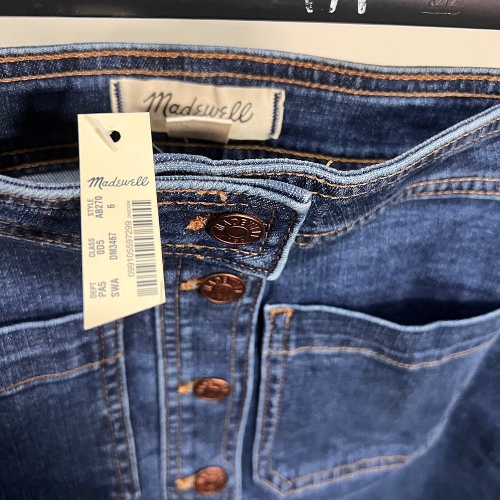 NWT Madewell Womens Stretch Denim A-Line Button Front Mini Skirt Blue Size 6 A3 - Picture 6 of 8